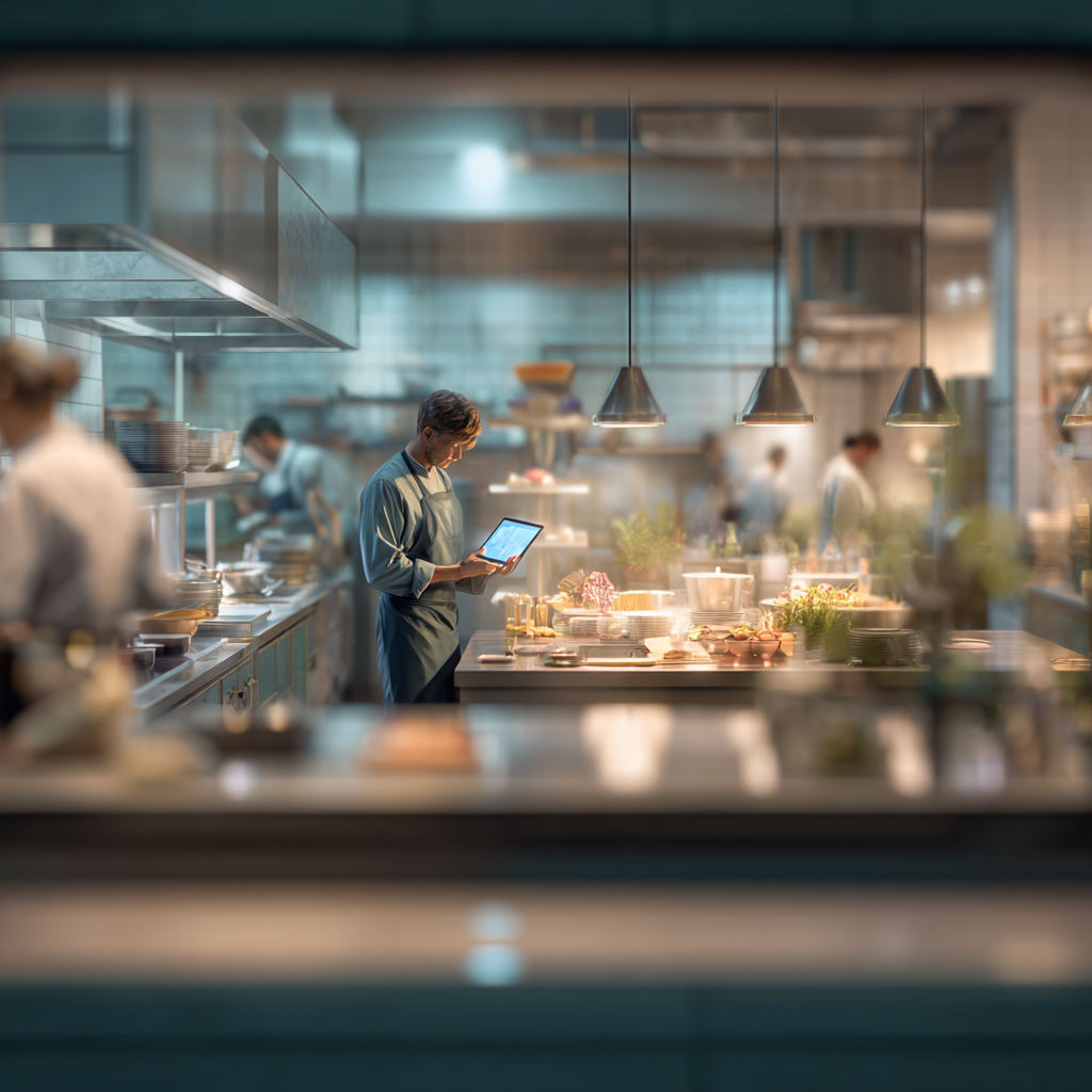 Ilustracja przedstawiająca restaurację która korzysta z AI